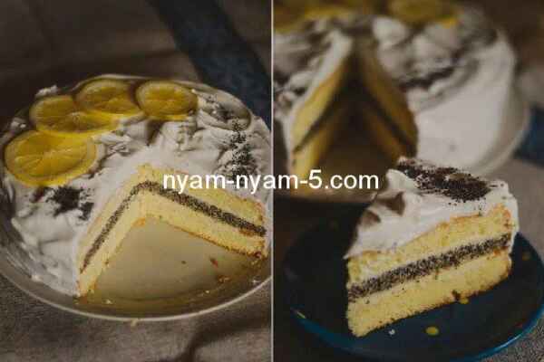 Маково-лимонний торт з сирним кремом