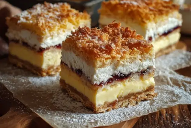 Пляцок з пудингом і вишневим джемом