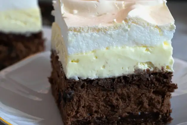 Шоколадний пляцок з чорносливом і безе