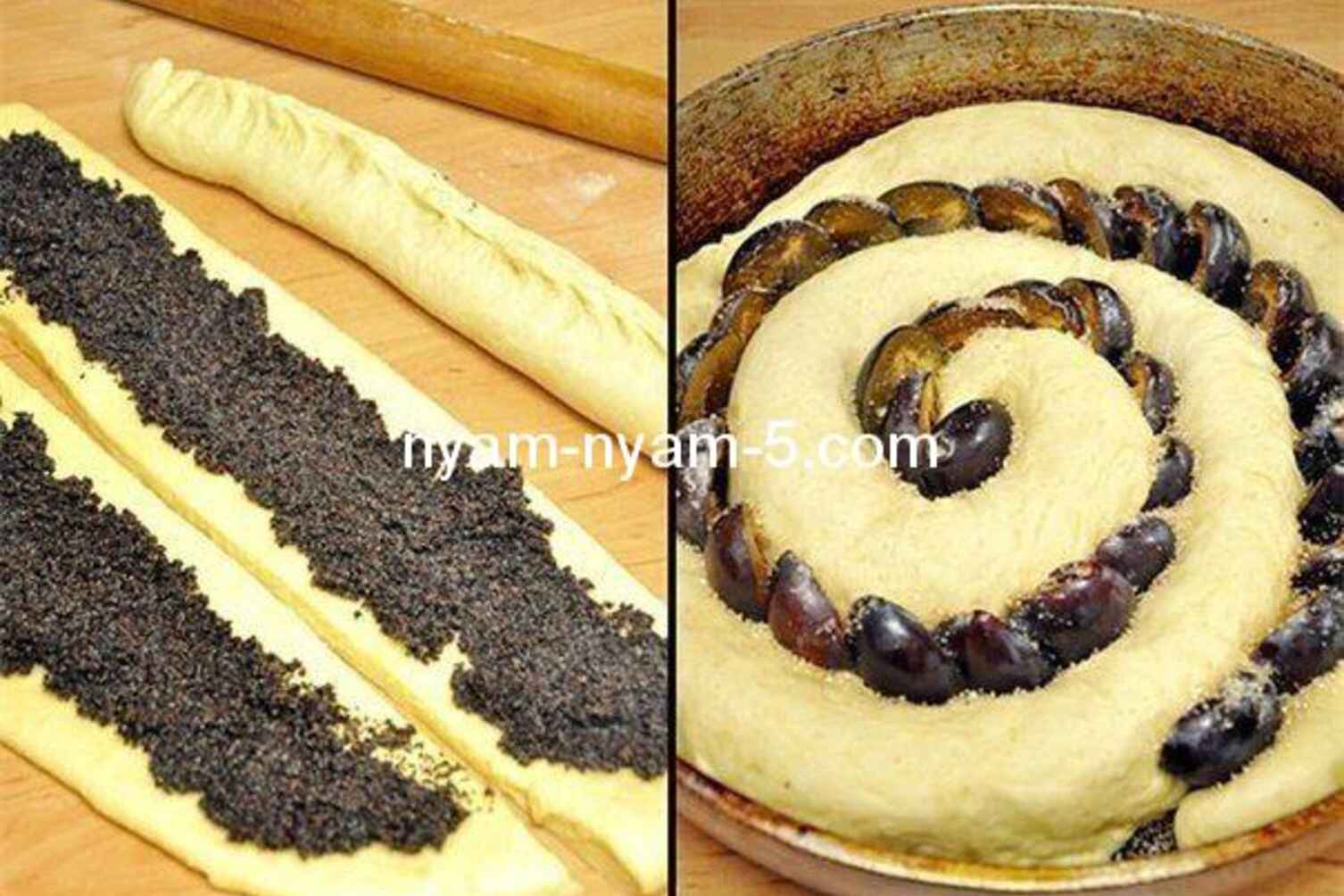 Святковий спіральний пиріг з чорносливом і маком